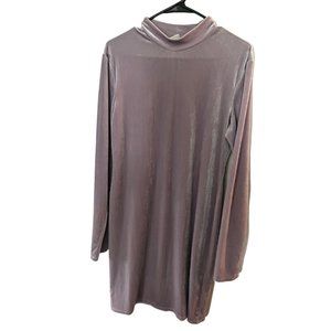 H&M Women's Size Medium Mockneck Velvet Mini Dress Rose Pink 3/4 Sleeves